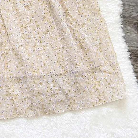 O.P.T Dress Floral Tiered Midi Neutral Chiffon Beige Gold Prairie Dress - Picture 8 of 12